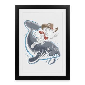 Squelette cow-boy chevauchant lamantin - Affiche encadrée (27 × 37 cm) - noir - Devant