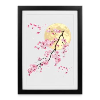 Pleine lune avec fleur de cerisier - Affiche encadrée (27 × 37 cm) - noir - Devant
