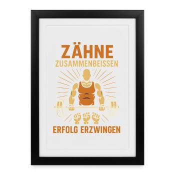 Bodybuilder Shirt Motivation Gym Sport Train Hard - Framed poster (27 × 37 cm) - black - Front