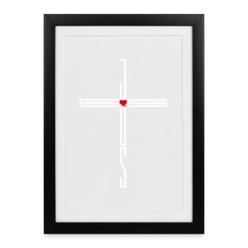 Jésus Croix Cœur Amour Croyants Cadeau - Affiche encadrée (27 × 37 cm) - noir - Devant