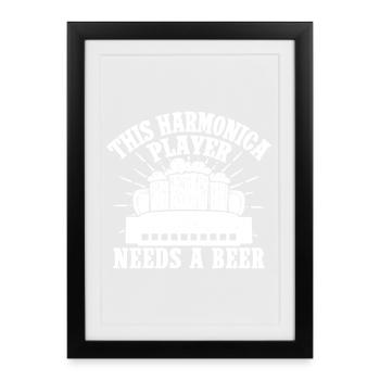 Harmonica Musican Needs A Beer Harmonica - Framed poster (27 × 37 cm) - black - Front
