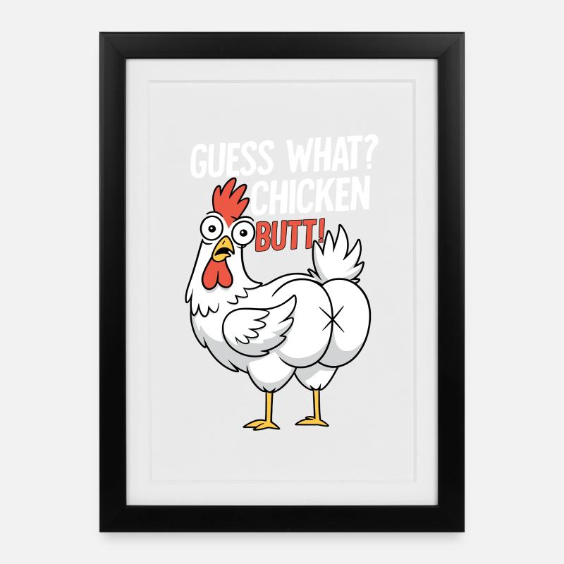 Cul de poulet disant dessin animé - Affiche encadrée (27 × 37 cm) - noir