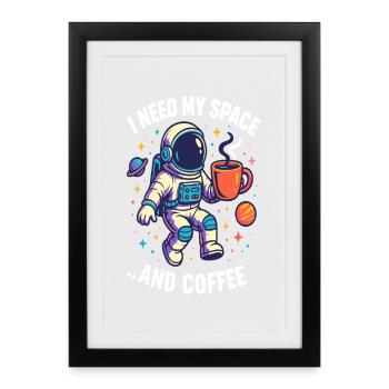 Astronaute avec du café - Affiche encadrée (27 × 37 cm) - noir - Devant