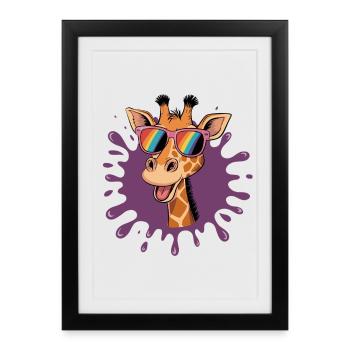 Girafe joyeuse avec des lunettes arc-en-ciel en frais - Affiche encadrée (27 × 37 cm) - noir - Devant