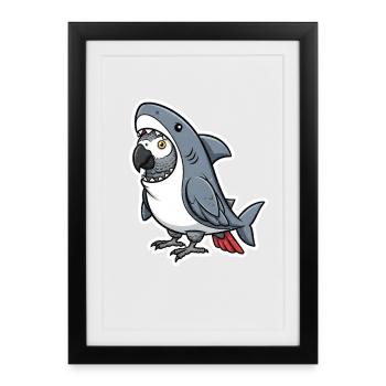 Requin gris perroquet dessin animé - Affiche encadrée (27 × 37 cm) - noir - Devant