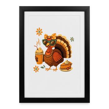 Turkey Drinking Coffee Bow Thanksgiving Day Idea - Framed poster (27 × 37 cm) - black - Front