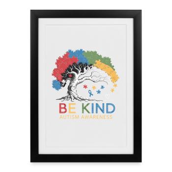 Puzzle de l’arbre de sensibilisation à l’autisme Be Kind - Affiche encadrée (27 × 37 cm) - noir - Devant