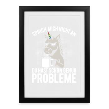Don't talk to me - grumpy unicorn, coffee - Framed poster (27 × 37 cm) - black - Front