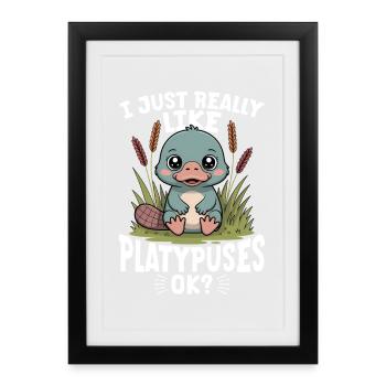 Funny aesthetic Kawaii Platypus - Framed poster (27 × 37 cm) - black - Front