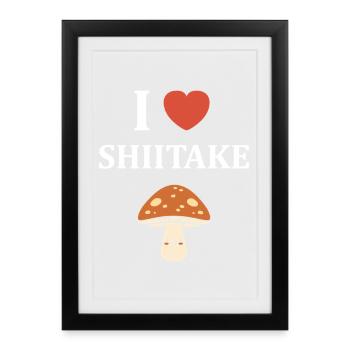 J’aime Shiitake champignon kawaii - Affiche encadrée (27 × 37 cm) - noir - Devant