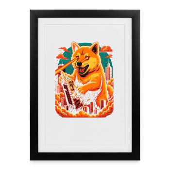 Laser Paws City Rampage, Shiba Inu Dog  - Framed poster (27 × 37 cm) - black - Front