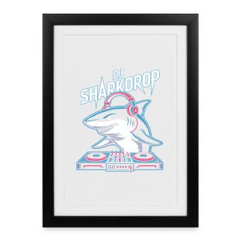 DJ SHARKDROP Shark DJ Booth Rave Vibes - Framed poster (27 × 37 cm) - black - Front