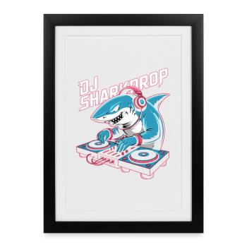 DJ Sharkdrop Hai DJ Platine vinyle EDM Rave Club - Affiche encadrée (27 × 37 cm) - noir - Devant