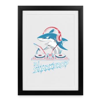 DJ SHARKDROP Hai DJ with headphones at the mixing desk - Framed poster (27 × 37 cm) - black - Front