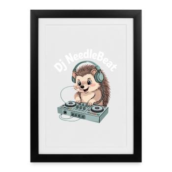 DJ NeedleBeat Igel DJ with headphones at the podium - Framed poster (27 × 37 cm) - black - Front
