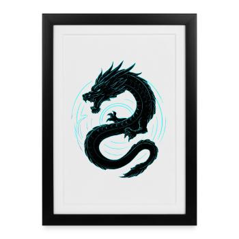 Dragon néon - Affiche encadrée (27 × 37 cm) - noir - Devant