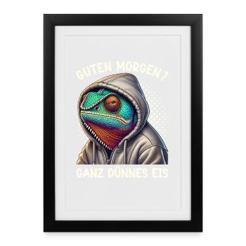 Bonjour caméléon de glace très mince drôle - Affiche encadrée (27 × 37 cm) - noir - Devant