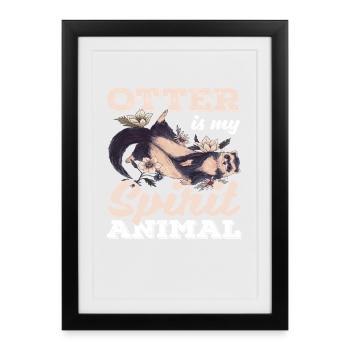 Loutre de mer dessin animé Spirtit Amoureux des animaux - Affiche encadrée (27 × 37 cm) - noir - Devant