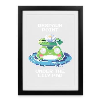 Point de réapparition : Sous le nénuphar | Grenouille, Étang - Affiche encadrée (27 × 37 cm) - noir - Devant
