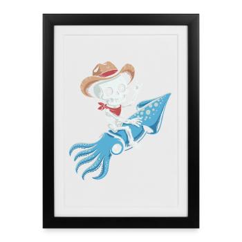 Cow-boy squelette sur pieuvre - Affiche encadrée (27 × 37 cm) - noir - Devant