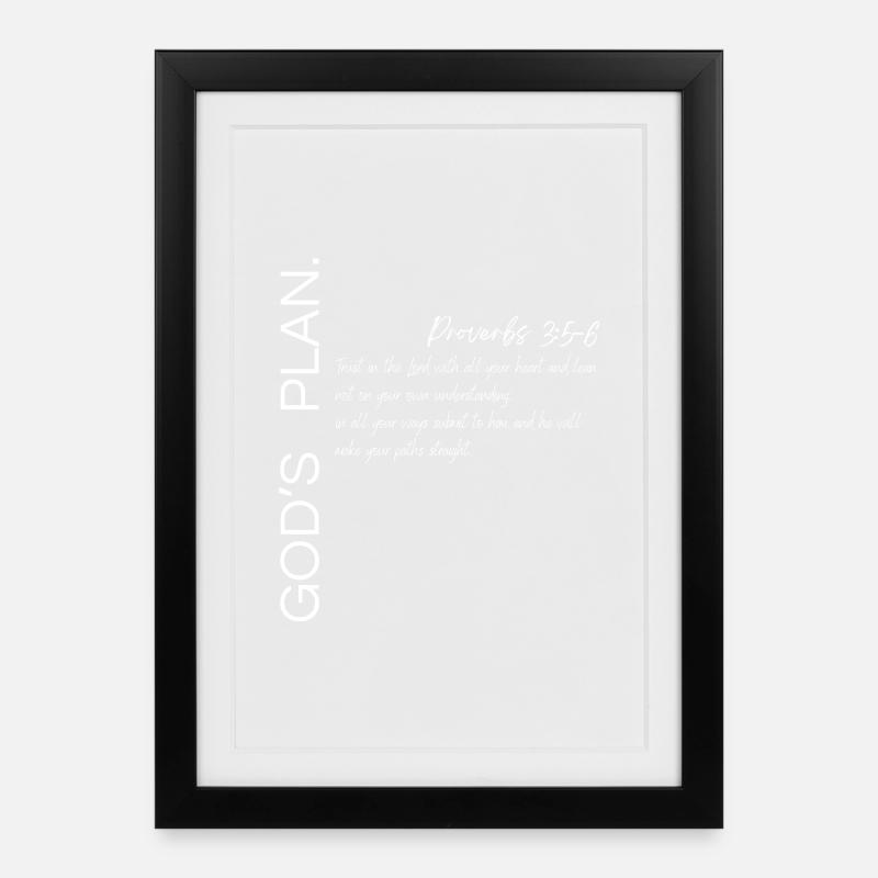 Gottes Plan - Sprüche 3:5-6 Christlicher Plan - Gerahmtes Poster (27 × 37 cm) - Schwarz