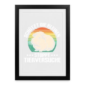 Animaux PROTÈGE LES PLUS PETITS ARRÊTE L’EXPÉRIMENTATION ANIMALE - Affiche encadrée (27 × 37 cm) - noir - Devant