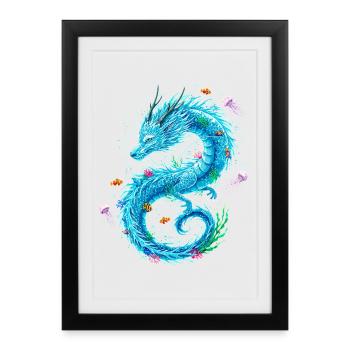 Water dragon with sea creatures - Framed poster (27 × 37 cm) - black - Front