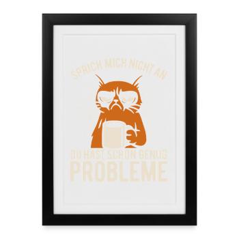 Sprich mich nicht an - mürrische Katze mit Kaffee - Framed poster (27 × 37 cm) - black - Front