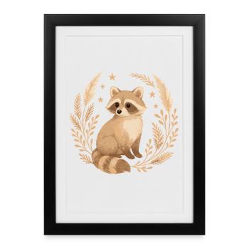 Raccoon bohème – Nature Design avec étoiles - Affiche encadrée (27 × 37 cm) - noir - Devant