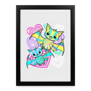 Chauves-souris rétro Halloween Enfants - Affiche encadrée (27 × 37 cm) - noir - Devant
