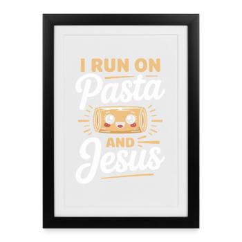 Je cours avec des pâtes et Jésus - Affiche encadrée (27 × 37 cm) - noir - Devant