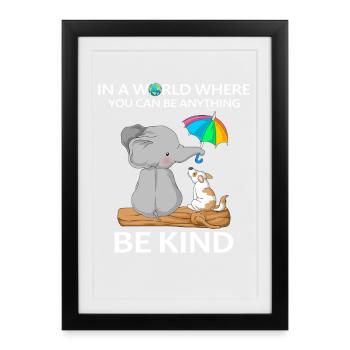 Sei freundlich Elefant und Hund - Gerahmtes Poster (27 × 37 cm) - Schwarz - Vorne