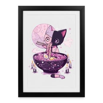 Kawaii Goth Pastel Chat Zombie Ramen - Affiche encadrée (27 × 37 cm) - noir - Devant