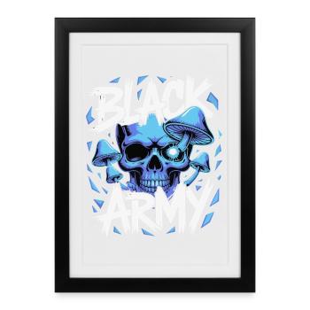 Blauer Schädel Armee Pilze - Gerahmtes Poster (27 × 37 cm) - Schwarz - Vorne
