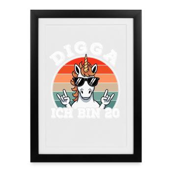20. Geburtstag 20er 20ter Digga Ich bin 20 Jahre - Gerahmtes Poster (27 × 37 cm) - Schwarz - Vorne