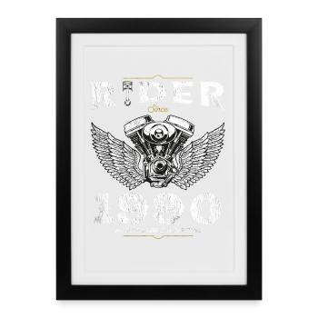 Cycliste depuis 1990 - 35 ans de route, d’huile et de carburant - Affiche encadrée (27 × 37 cm) - noir - Devant