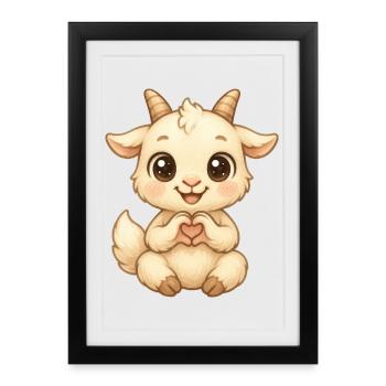Chèvre mignonne avec des mains en forme de cœur - Affiche encadrée (27 × 37 cm) - noir - Devant