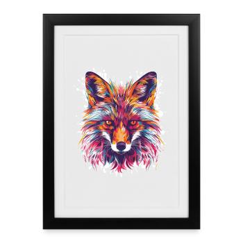 Renard Aquarelle - Affiche encadrée (27 × 37 cm) - noir - Devant