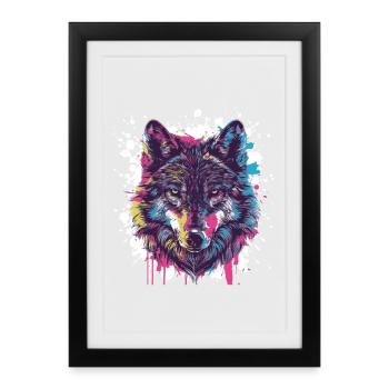 Loup Animal Éclaboussure de Couleur - Affiche encadrée (27 × 37 cm) - noir - Devant