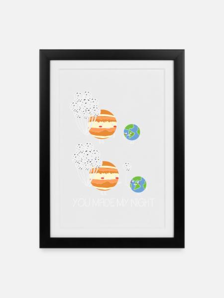 Astronomie Lune Terre Jupiter Astronome - Affiche encadrée (27 × 37 cm) - noir