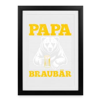 Werdender Vater PAPA BRAUBÄR Lustiges - Gerahmtes Poster (27 × 37 cm) - Schwarz - Vorne