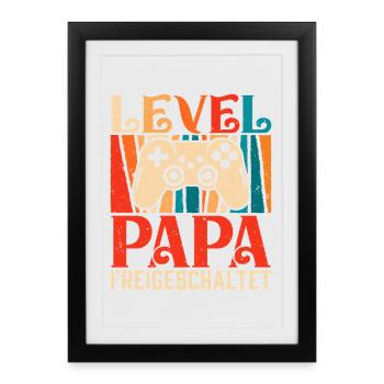 Gambler Dad LEVEL DAD UNLOCKED Retro Funny - Framed poster (27 × 37 cm) - black - Front