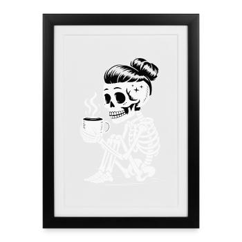 Café Sipper Squelette - Affiche encadrée (27 × 37 cm) - noir - Devant