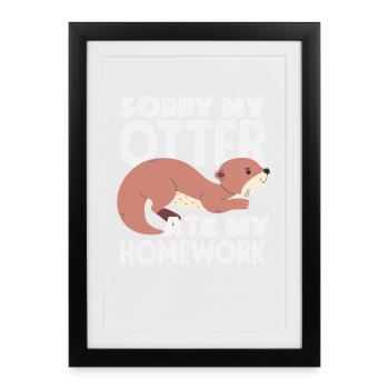 Sea Otter Cartoon Homework - Framed poster (27 × 37 cm) - black - Front