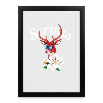 Alpen Hirsch Servus Hirschgeweih Tracht Oktober - Gerahmtes Poster (27 × 37 cm) - Schwarz - Vorne