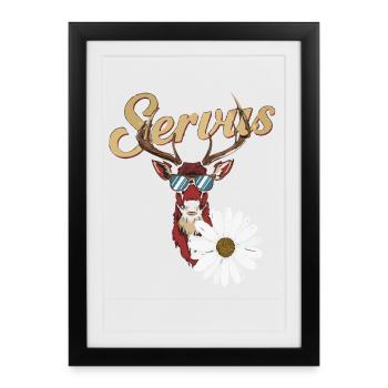 Alpen Hirsch Servus Hirschgeweih Tracht Oktober - Gerahmtes Poster (27 × 37 cm) - Schwarz - Vorne