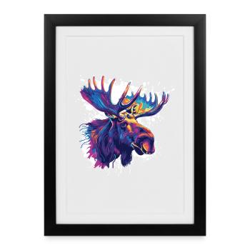 Colorful Moose Head Color Explosion - Framed poster (27 × 37 cm) - black - Front