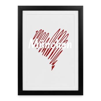 J’adore Munich, Munich, Allemagne - Affiche encadrée (27 × 37 cm) - noir - Devant