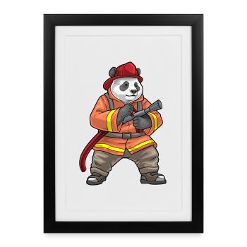 Panda Firefighter Fire Hose Fire Hose Fire Brigade - Affiche encadrée (27 × 37 cm) - noir - Devant