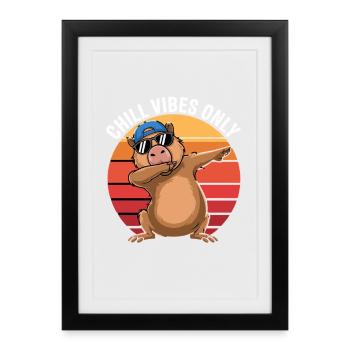 Chill Vibes Only Capybara Dabbing Retro - Framed poster (27 × 37 cm) - black - Front